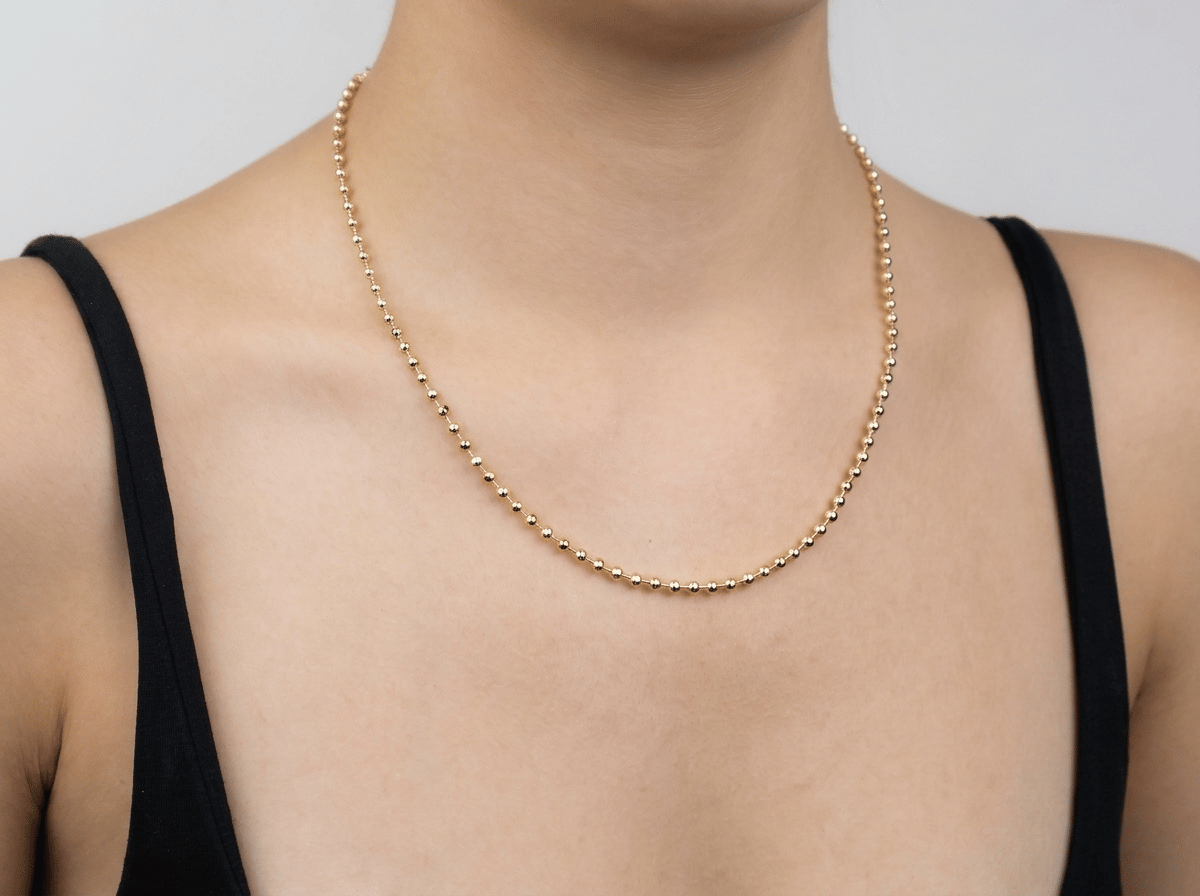 14K Top Zincir Çelik Kolye