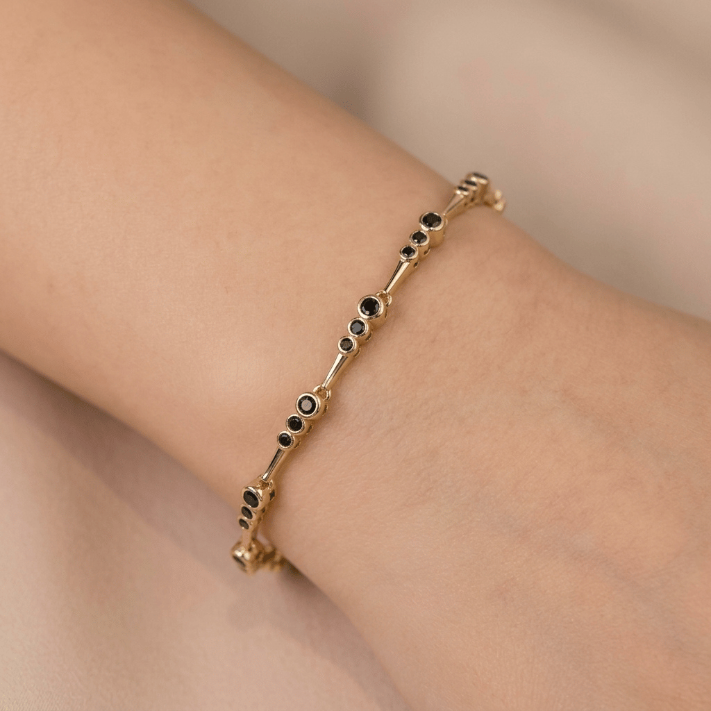 14K Altın Kaplama Dereceli Taşlı Bar Zincir Çelik Bileklik