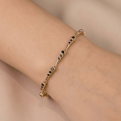 14K Altın Kaplama Dereceli Taşlı Bar Zincir Çelik Bileklik